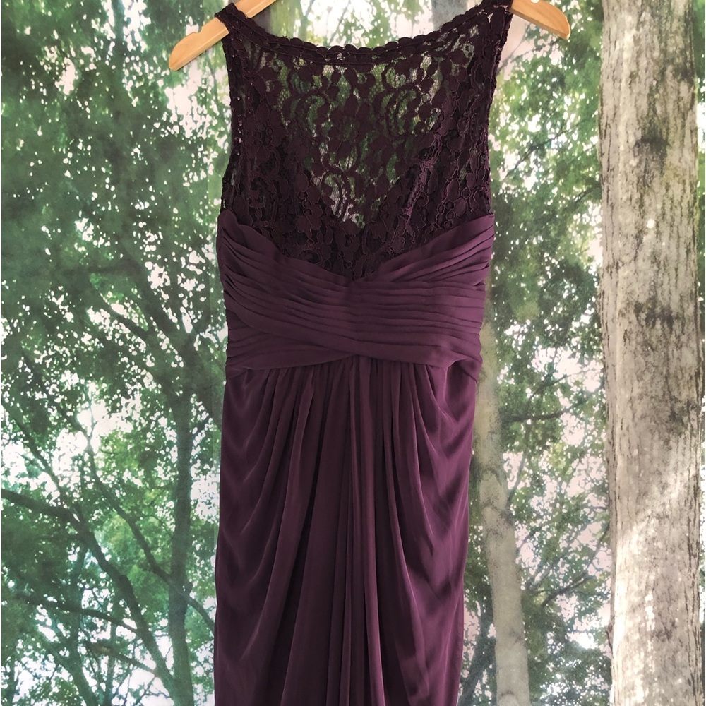 David’s bridal maxi burgundy dress lace top Sz 4